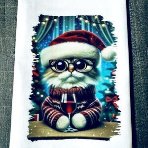 Santa Cat Wine Christmas Holiday Kitchen Dish Towel